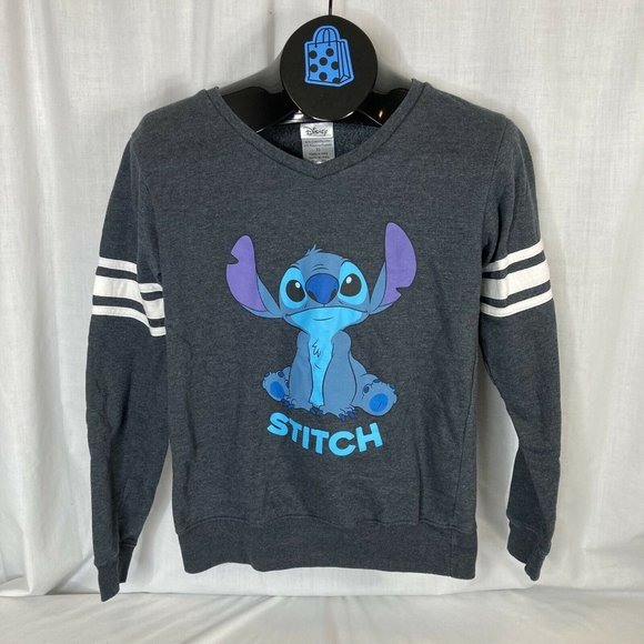 CLEARANCE Disney Stitch Soft Light Sweatshirt XS Varsity V Neck Gray Lilo Movie - Picture 1 of 8